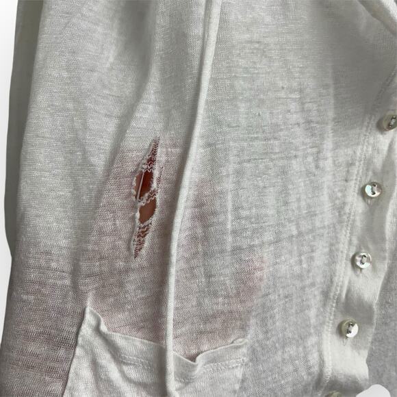 Majestic Paris White Linen Top Cardigan Size 2 Distressed - Picture 5 of 8